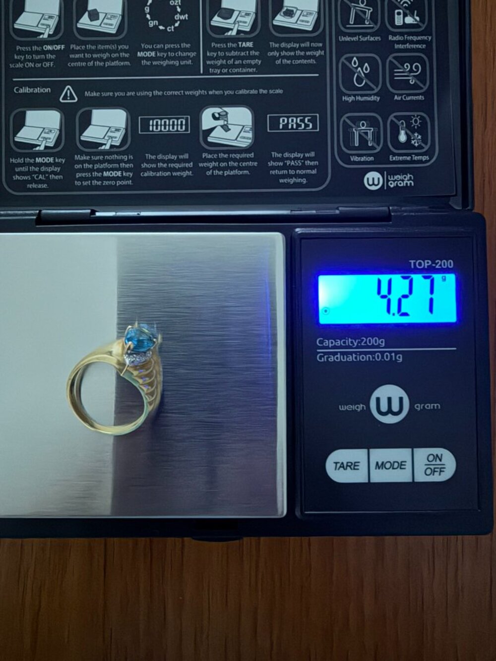 Vintage 14K Gold Ring with Pear Shape Blue Topaz and Diamond - Size 6.5 - Picture 2 of 7